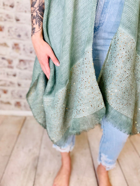 Sequin Detailed Frayed Kimono