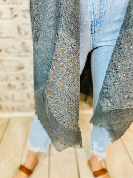 Sequin Detailed Frayed Kimono