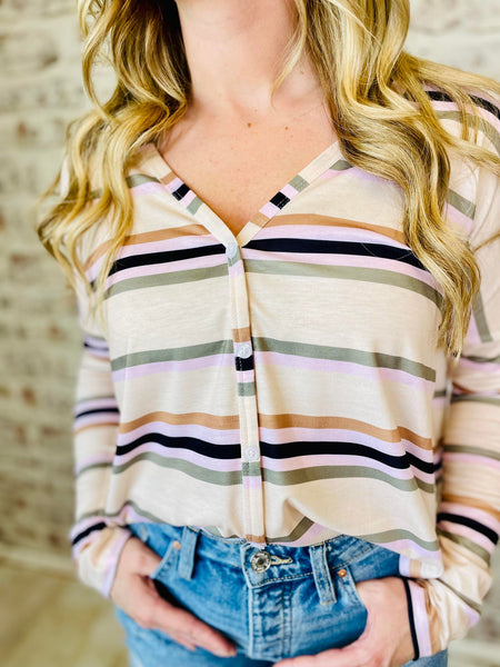 Striped Button Detail Top