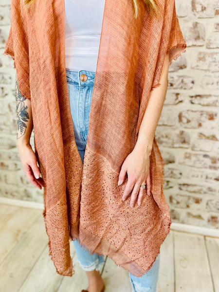 Sequin Detailed Frayed Kimono