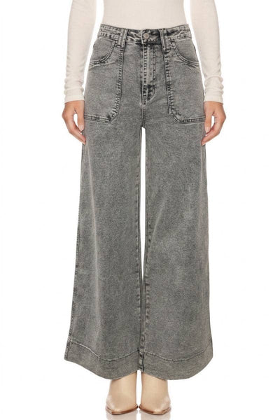 Gray Acid Wash Palazzo Jeans