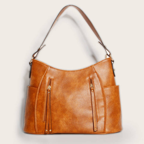 faux leather large capacity purse in brown and grey
