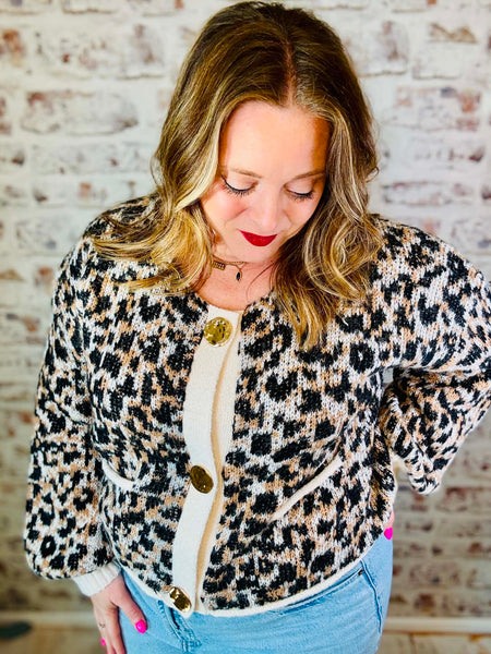Leopard Gold Button Cardigan