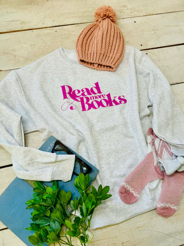 Gray sweatshirt with 'Read more Books' text.