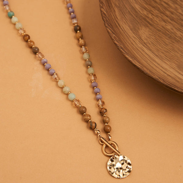 20" genuine toggle style stone beads of jasper and amazonite. link clasp in front.