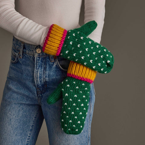 Green, White & Mustard Heart Mittens