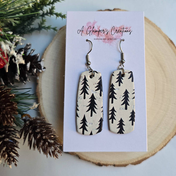 Black Christmas Trees Mini Bar Leather Earrings
