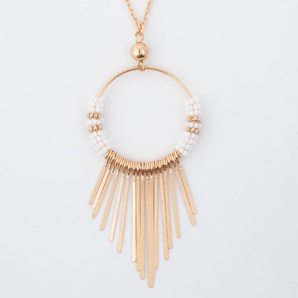 Jaliya Beaded Cascade Hoop 40" Long Pendant Necklace