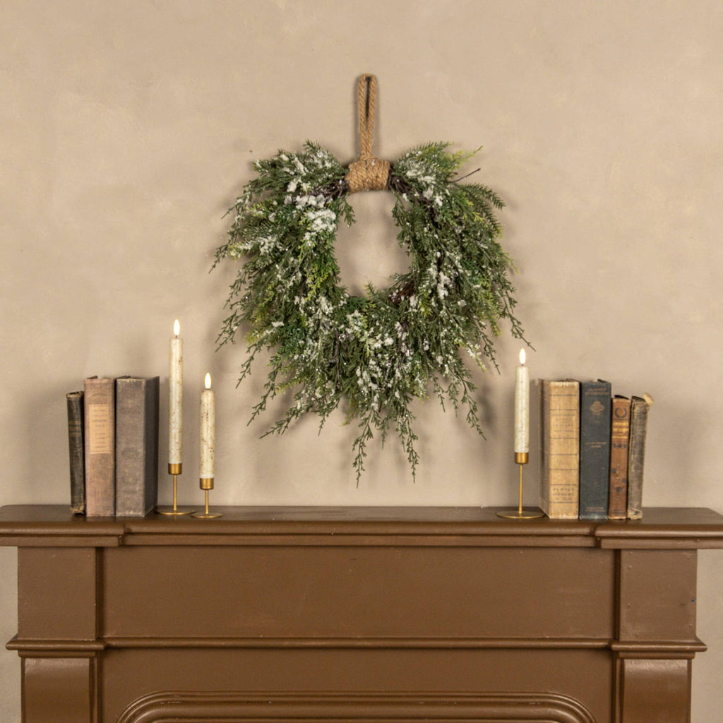 16" SNOWY CEDAR HANGING WREATH