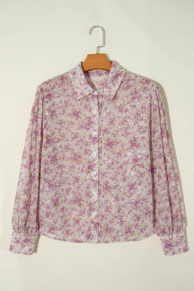 Pink Floral Bishop Sleeve Shirt