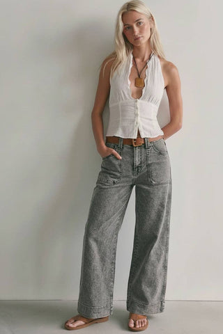 Gray Acid Wash Palazzo Jeans