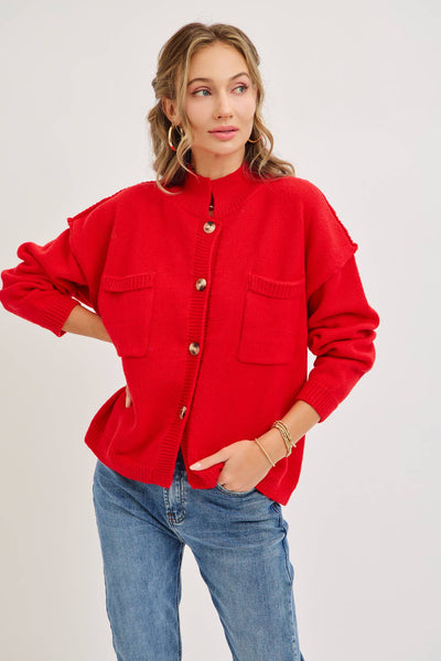 Red Button Down Sweater