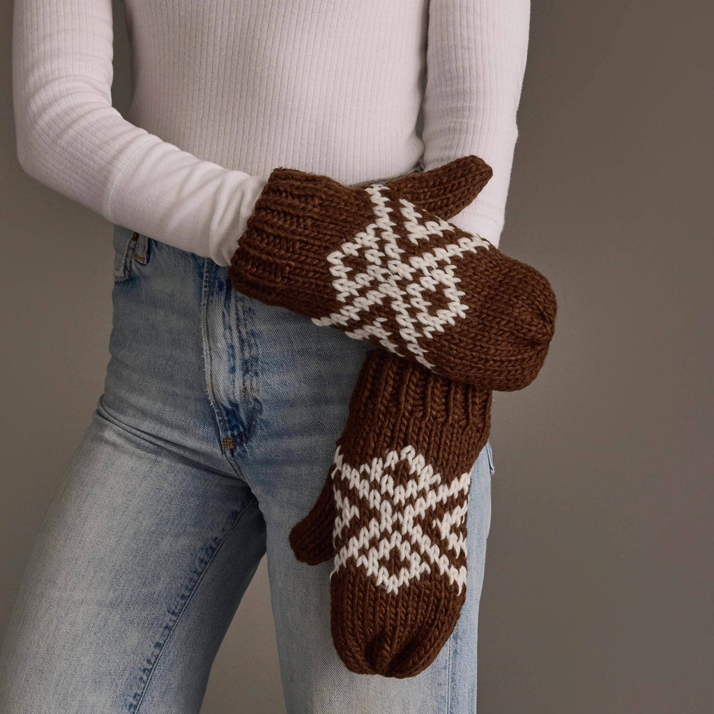 Brown & White Patterned Mittens