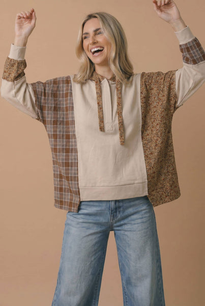 Plaid Color Block Hoodie