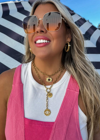 No tarnish, nickel and lead free stainless in gold mid clasp necklace