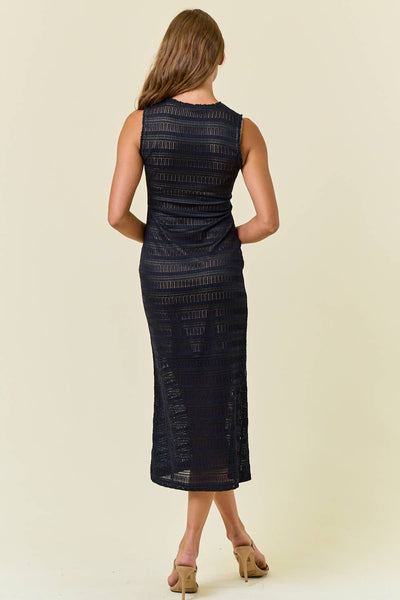 Stripe Stretch Sleeveless Midi Dress