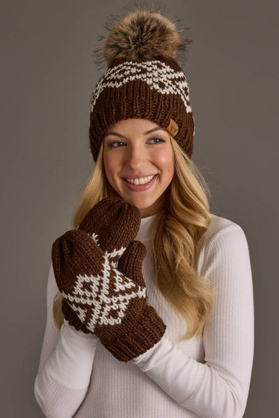 Brown & White Patterned Mittens
