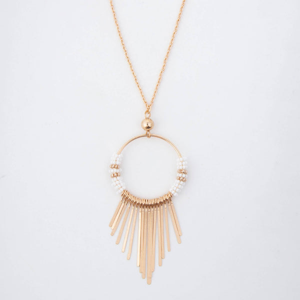 Jaliya Beaded Cascade Hoop 40" Long Pendant Necklace