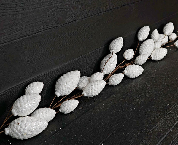 5ft Glitter Pinecone Garland-White