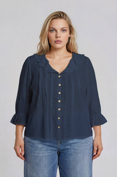 Navy Button 3/4 Sleeve