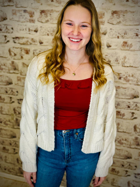 Cable Knit White Cardigan