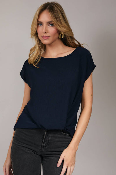 Side Twist Hem Short Sleeve Round Neck Top
