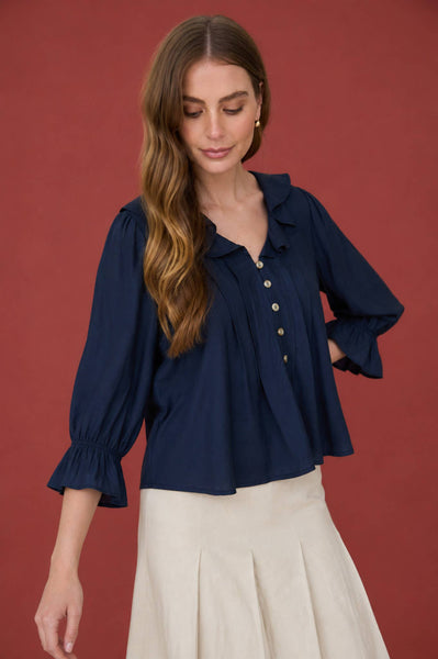 Navy Button 3/4 Sleeve