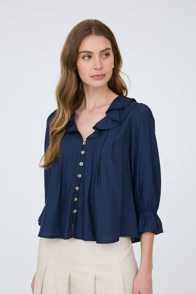 Navy Button 3/4 Sleeve