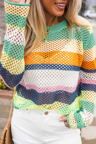 This crochet sweater adds a touch of elegance, chic color block and patchwork design. 