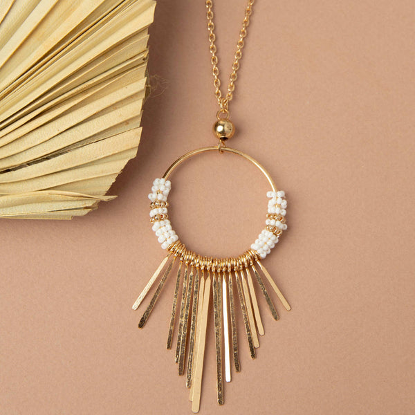 Jaliya Beaded Cascade Hoop 40" Long Pendant Necklace