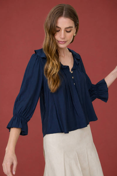 Navy Button 3/4 Sleeve