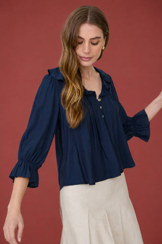 Navy Button 3/4 Sleeve