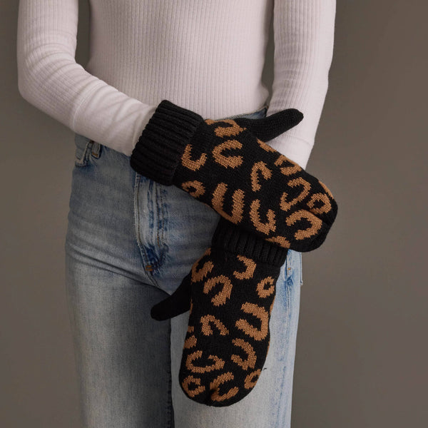 Black Leopard Mittens