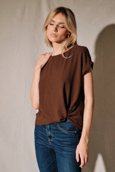 Side Twist Hem Short Sleeve Round Neck Top