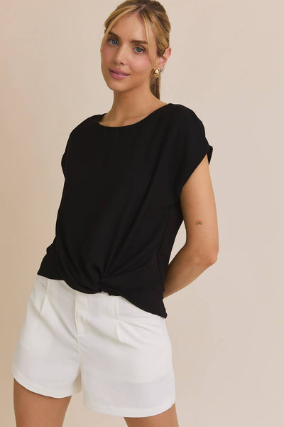 Side Twist Hem Short Sleeve Round Neck Top