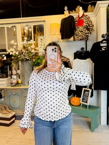 Polka Dot Ruffle Hem Top