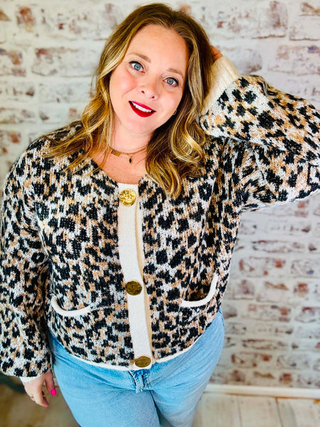 Leopard Gold Button Cardigan