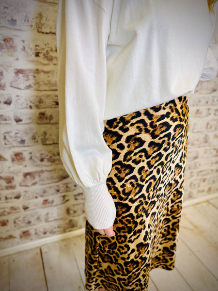 Leopard Satin Skirt