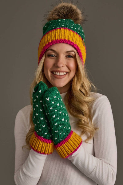 Green, White & Mustard Heart Hat