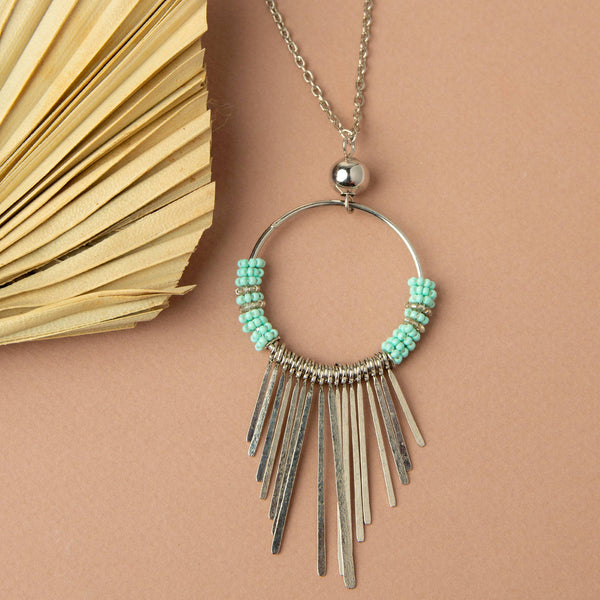 Jaliya Beaded Cascade Hoop 40" Long Pendant Necklace