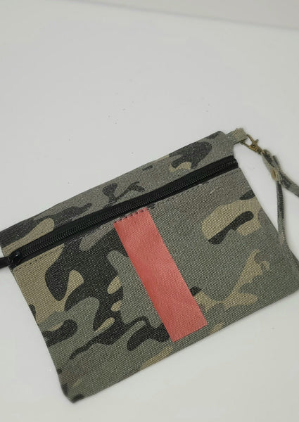 Red Stripe Camo Wristlet Clutch with Black Zipper