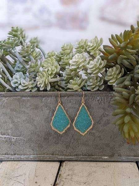 Gold & Teal Druzy Teardrop Earrings