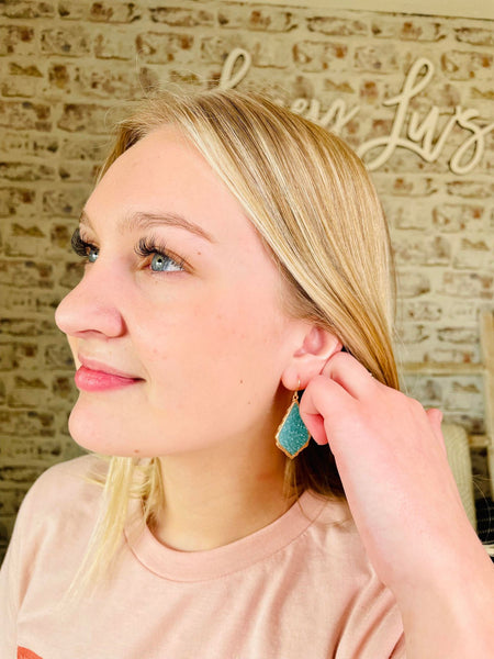 Gold & Teal Druzy Teardrop Earrings