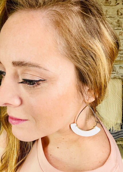Gold and White Teardrop Earrings