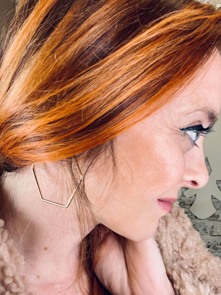 Gold Hexagon Hoop Earrings