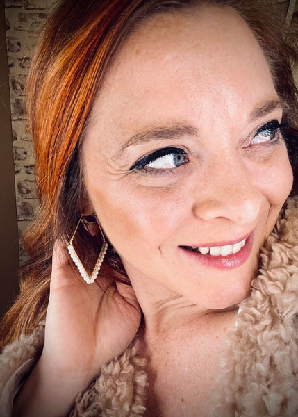 Pearl Lined Geometric Earrings