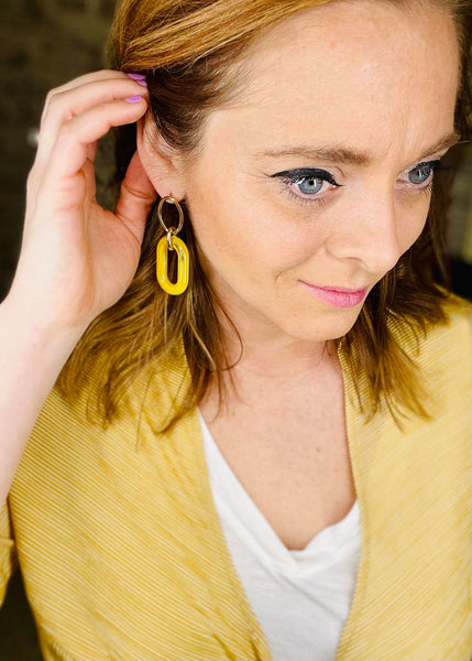 Gold and Yellow Acrylic Link Earrings