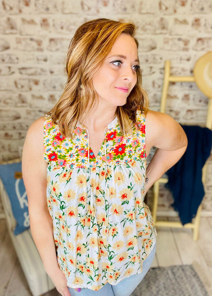 Fresh Bouquet Floral Tie Top