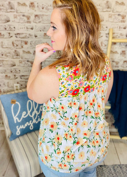 Fresh Bouquet Floral Tie Top