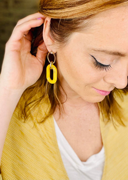 Gold and Yellow Acrylic Link Earrings
